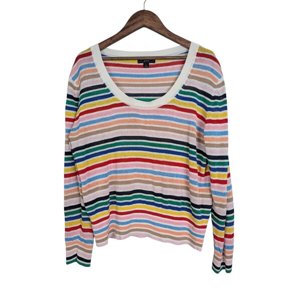 J.CREW Rainbow Stripe Scoop Neck Linen Lightweight Sweater Size Large - Picture 5 of 10